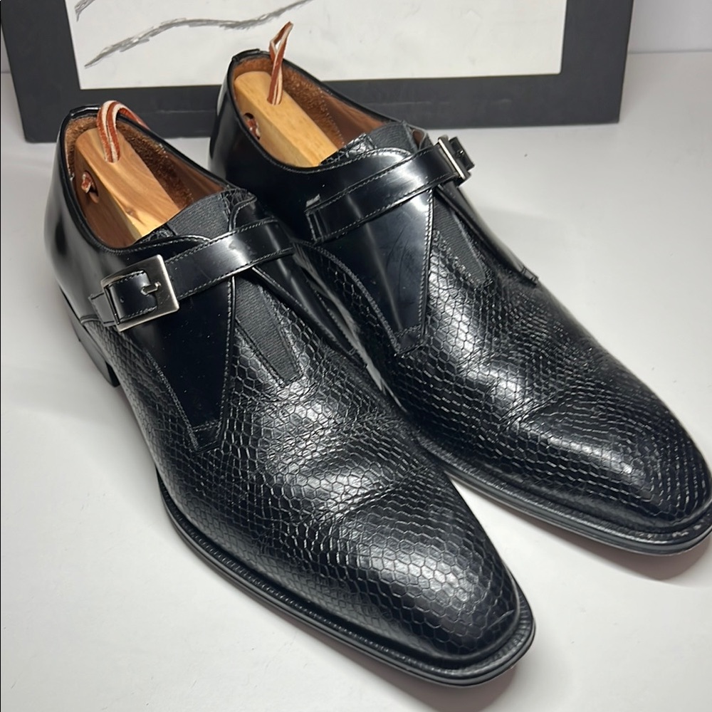 Mezlan Edgewood Snake Embossed Leather Monk Strap Loafer Men’s Sz 9 M